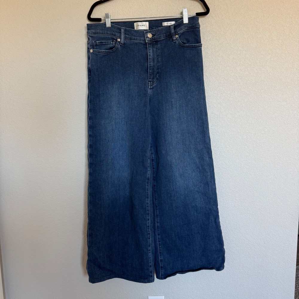 FRAME Le Slim Palazzo High Rise Wide Leg Jeans Thunderstorm Blue 31 Denim Chic